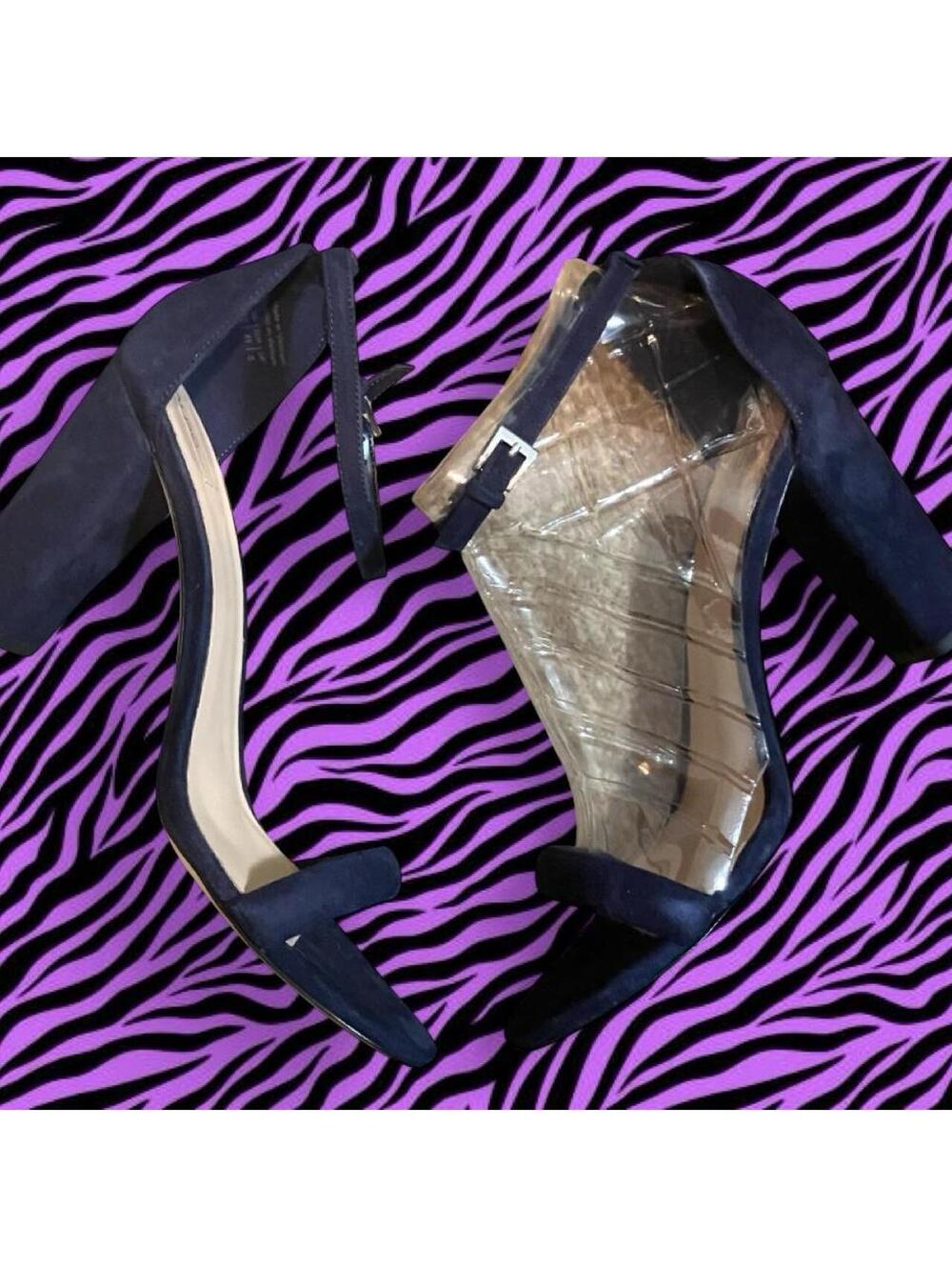 NIB Aldo navy blue suede heels with clear plastic cage detail